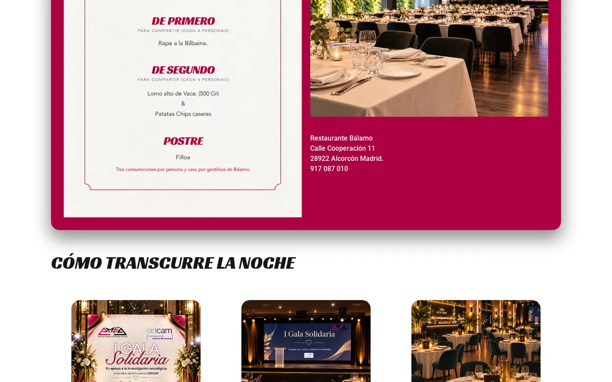Menú de la gala y detalle del lugar de celebración