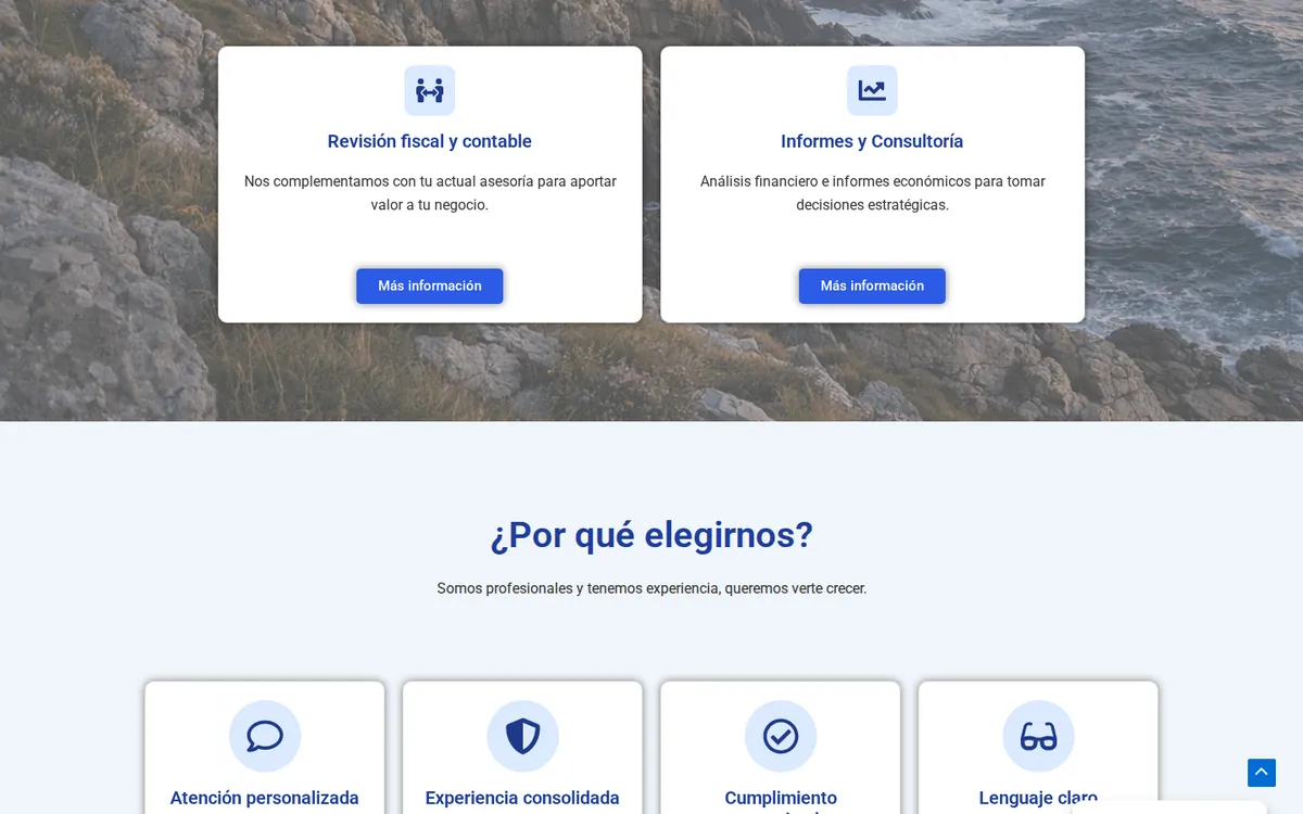 Sección de servicios de la web de Balfer Asesores