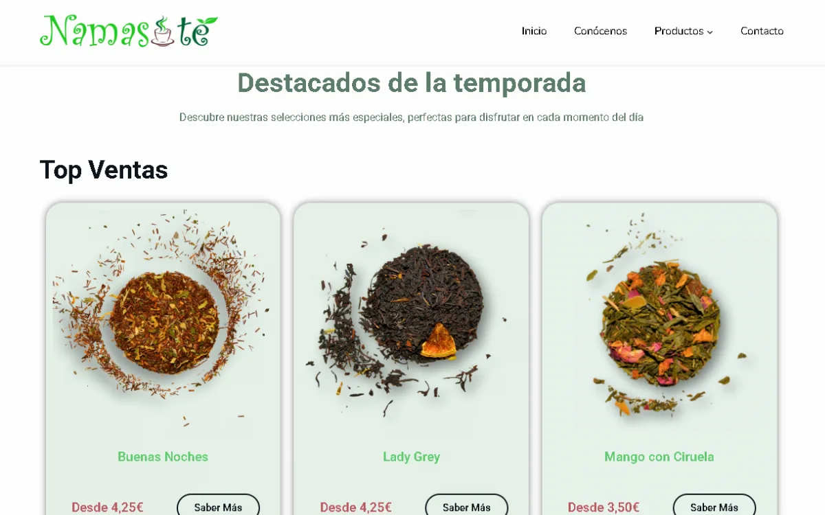 Destacados de la temporada con precios y botón Saber más